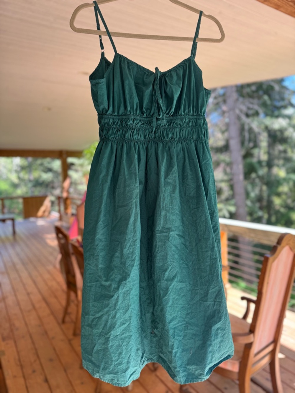 Quince 100% Organic Cotton Keyhole MIDI Dress in Teal Green
